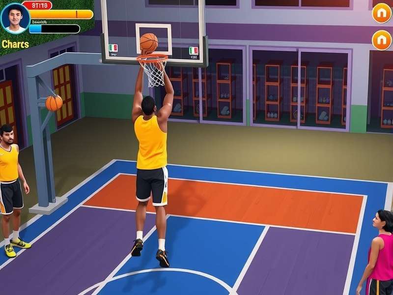 Dunk Champion IN Fast-Paced Gameplay showing a player performing a spectacular dunk